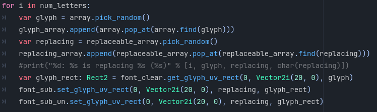 example gdscript code to scramble glyphs