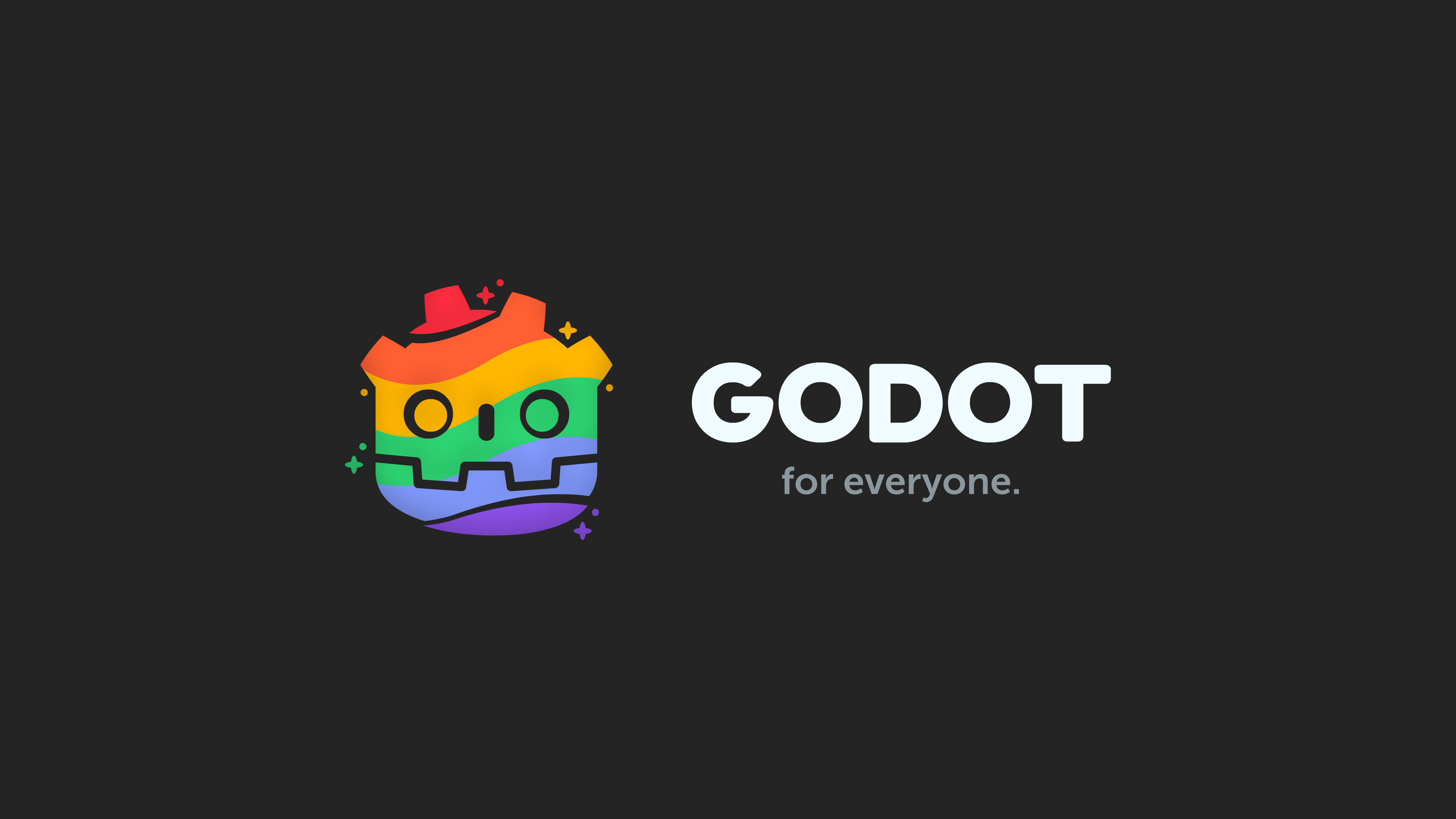 rainbow godot logo with text godot for everyone