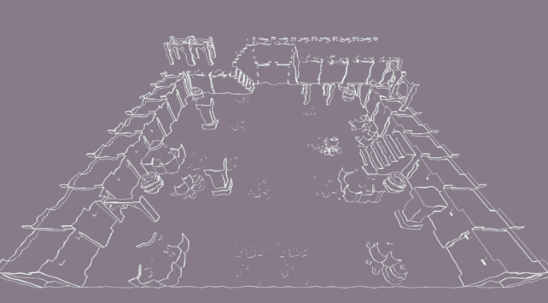 the isometric view of the dungeon scene, with edge detection, but its very wiggly